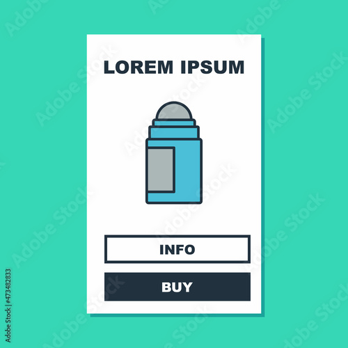 Filled outline Antiperspirant deodorant roll icon isolated on turquoise background. Cosmetic for body hygiene. Vector