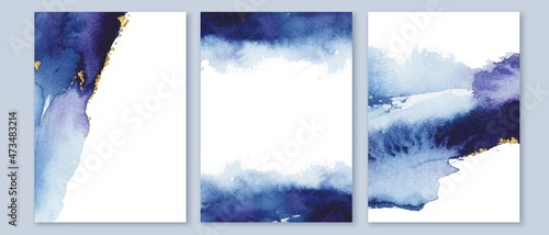 Obraz na plátně Set of bright blue and violet watercolor texture cards