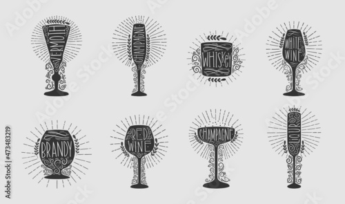 Logo symbol icon element set.Vintage hand drawn style. Stamp for round form.