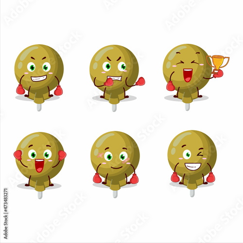 A sporty yellow lolipop wrapped boxing athlete cartoon mascot design