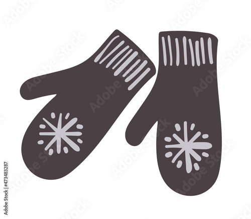 mittens with a snowflake pattern, isolated on a white background