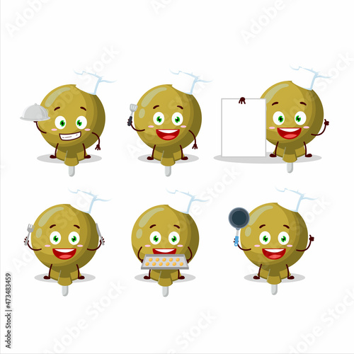 Cartoon character of yellow lolipop wrapped with various chef emoticons