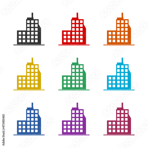 Buildings icon isolated on white background, color set