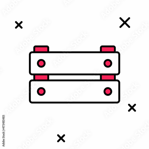 Filled outline Wooden box icon isolated on white background. Grocery basket, storehouse crate. Empty wooden container for vegetables, products. Vector
