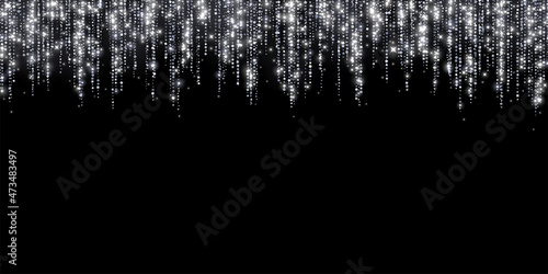 Wide holiday decoration hanging silver glitter garland. Vector
