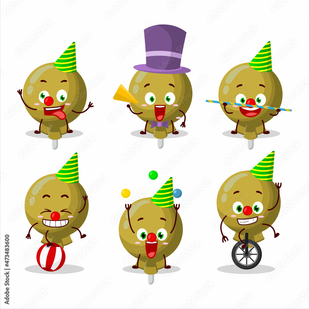 Obraz premium Cartoon character of yellow lolipop wrapped with various circus shows