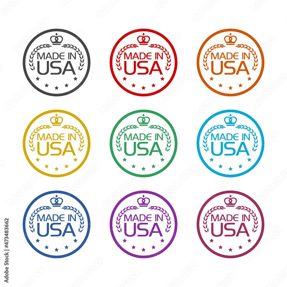 Made in USA badge isolated on a white background, color set