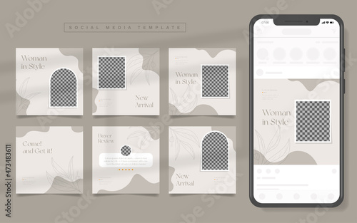 Set of Minimalist Pastel Flyer for Social Media Banner with Organic Shapes