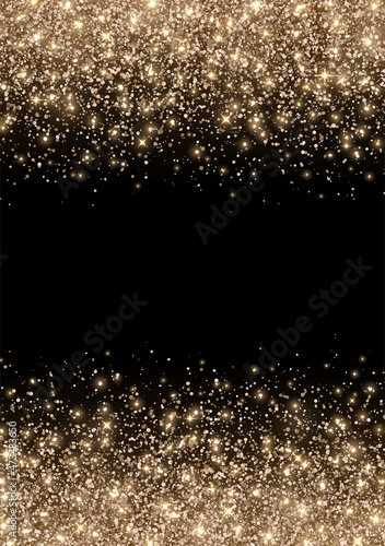Holiday banner bronze gold glitter on black background. Vector