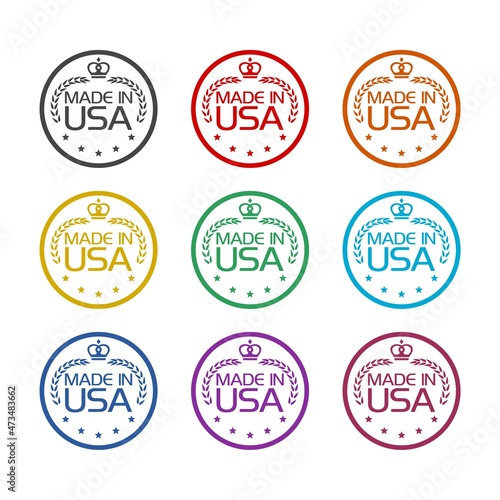 Made in USA badge isolated on a white background, color set