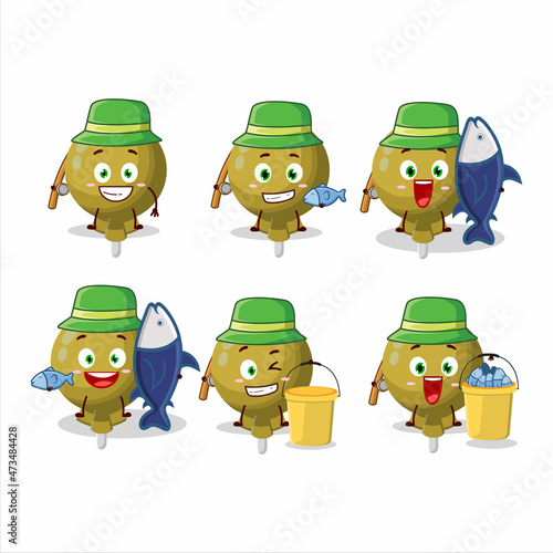 A fisherman yellow lolipop wrapped cartoon picture catch a big fish