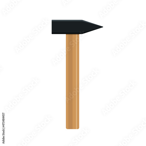 Wooden hammer with handle. Iron sledge. Big sledgehammer. Icon of tool. Mallet for carpenter, repair and mason. Hammer for construction of house. Illustration for building. Sledge isolated. Vector