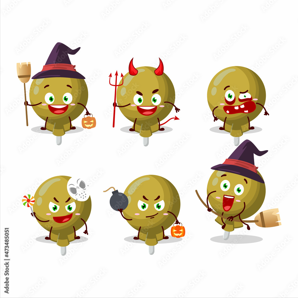 Halloween expression emoticons with cartoon character of yellow lolipop wrapped