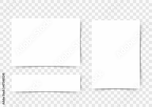 White realistic sheet of paper with shadow. Book page, notepad and banner. Template or layout design.