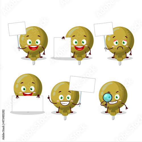 Yellow lolipop wrapped cartoon character bring information board
