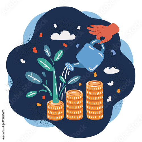 Vector illuatration of watering Coins stack over dark background