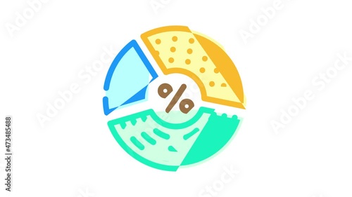 percentage of protein, fats and carbohydrates animated color icon percentage of protein, fats and carbohydrates sign. isolated on white background photo