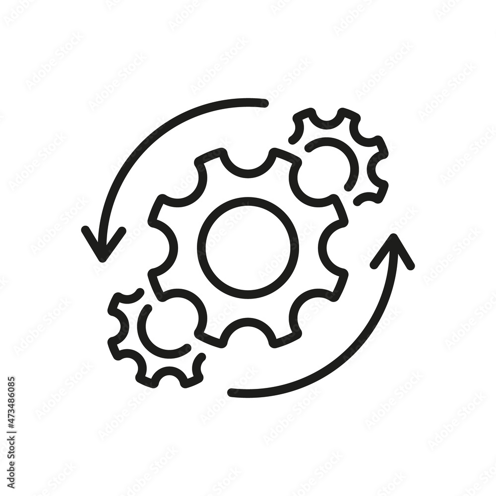 Gear and Round Arrow Business Technology Process Thin Line Icon. Workflow Cog Wheel Symbol Linear Pictogram. Circle Gear Work Progress Outline Icon. Editable Stroke. Isolated Vector Illustration Gear and Round Arrow Business Technology Process Thin Line Icon. Workflow Cog Wheel Symbol Linear Pictogram. Circle Gear Work Progress Outline Icon. Editable Stroke. Isolated Vector Illustration