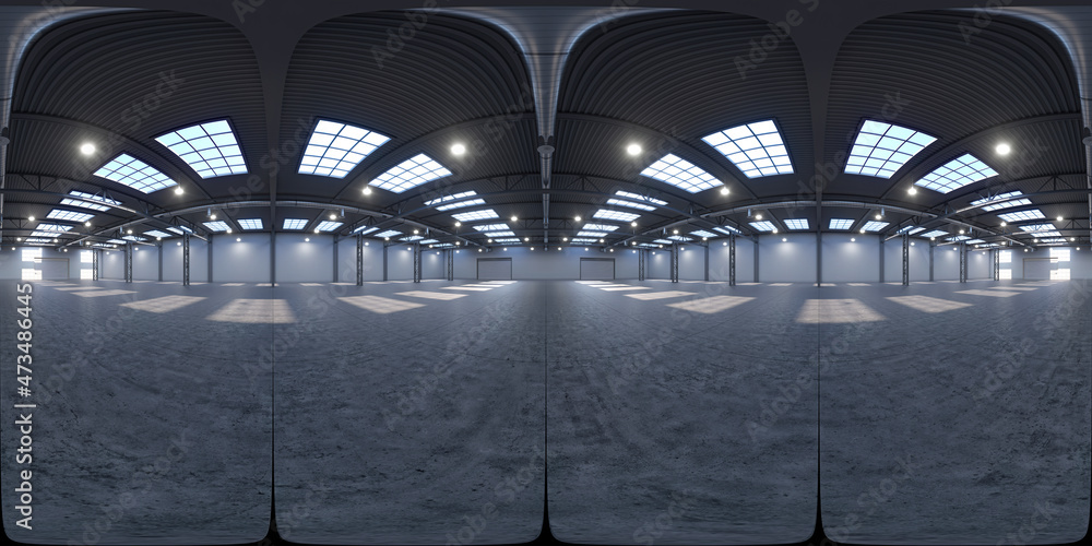 Full spherical hdri panorama 360 degrees of empty exhibition space. backdrop for exhibitions and events. Tile floor. Marketing mock up. 3D render illustration - obrazy, fototapety, plakaty 