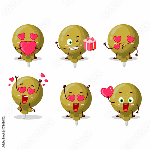 Yellow lolipop wrapped cartoon character with love cute emoticon