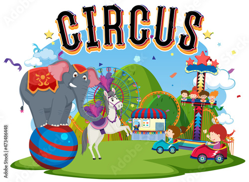 Circus animals performance with circus logo