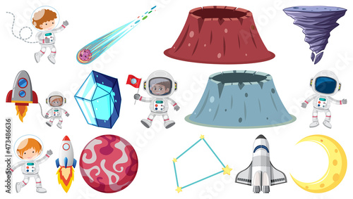 Isolated fantasy space game objects and elements set