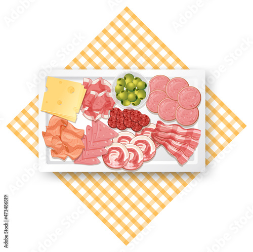 Lunch meat set with different cold meats on platter