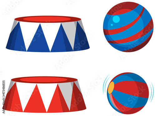 Circus arena stands and balls on white background