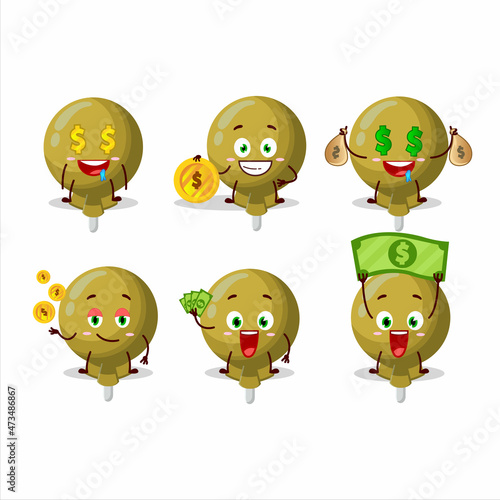 Yellow lolipop wrapped cartoon character with cute emoticon bring money