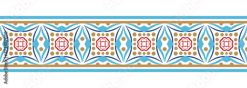 Border line seamless background. Decorative design seamless ornamental mosaic border pattern. Islamic, indian, arabic motifs. Abstract flower