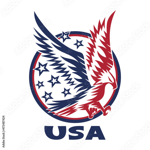 Illustration with bald eagle icon isolated on white background.