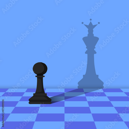 Chess pawn with shadow of a king chess.