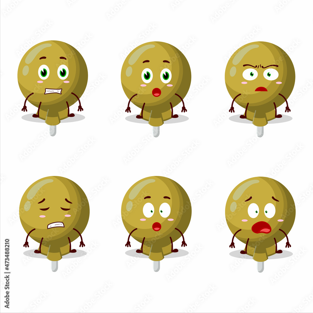Character cartoon of yellow lolipop wrapped with scared expression Character cartoon of yellow lolipop wrapped with scared expression