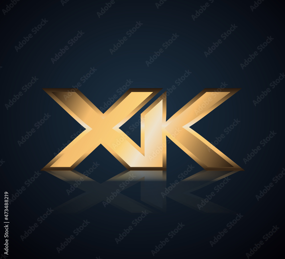 Modern Initial logo 2 letters Gold simple in Dark Background with Shadow Reflection XK Modern Initial logo 2 letters Gold simple in Dark Background with Shadow Reflection XK
