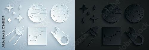 Set Great Bear constellation, Planet Venus, Satellite, Comet falling down fast, Mars and Falling stars icon. Vector