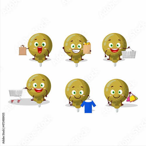 A Rich yellow lolipop wrapped mascot design style going shopping