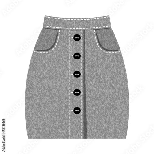 Denim skirt women's, technical drawing. Mini skirt isolated on a white background. Fashion women jeans clothes