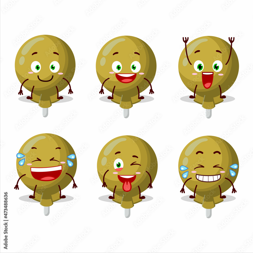 Cartoon character of yellow lolipop wrapped with smile expression