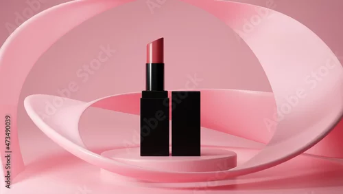 Obraz Lipstick mockup in pink pedestal and abstract geometric shapes background.