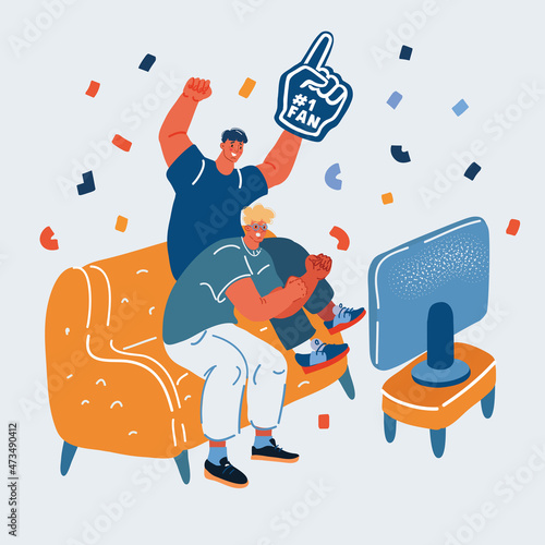 Vector illustration of sport fan watching tv