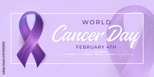 Realistic Banner World cancer day with word and ribbon