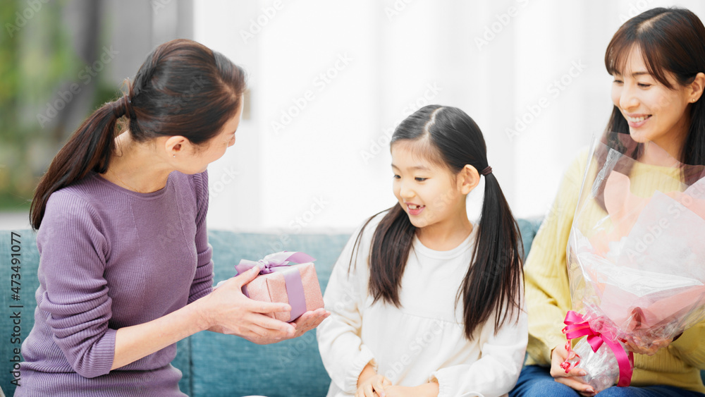 祖母にプレゼントを渡す孫 Stock Photo Adobe Stock 祖母にプレゼントを渡す孫 Stock Photo Adobe Stock