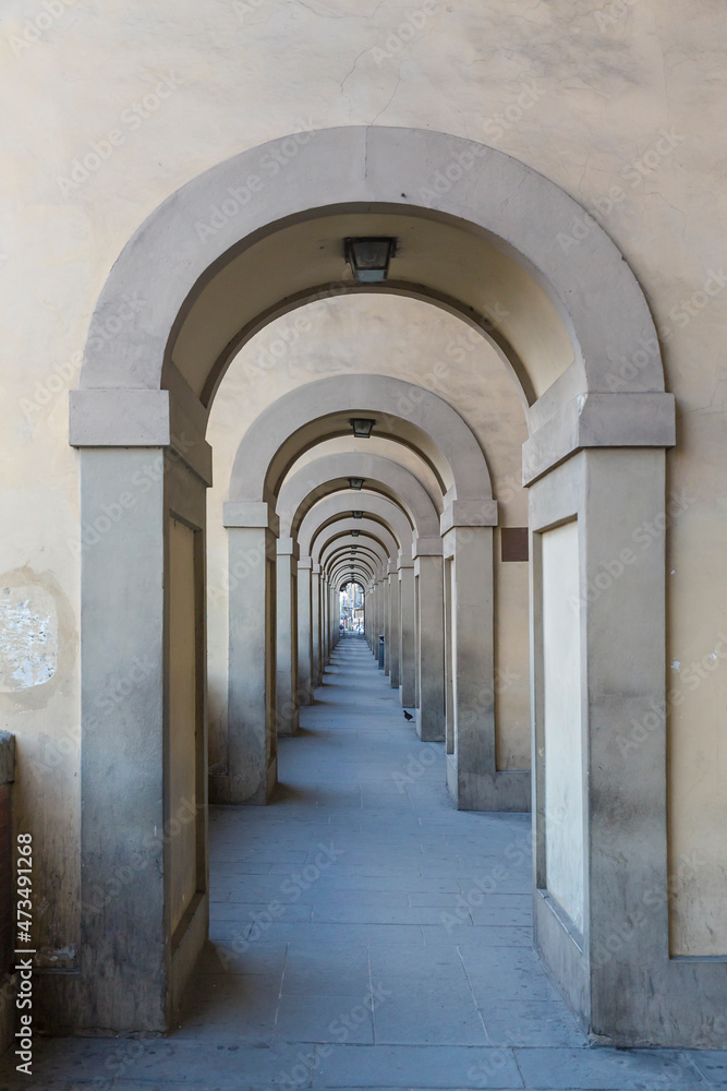 Sicht durch den Vasari Corridor, Ponte Vecchio, Florenz, Italien