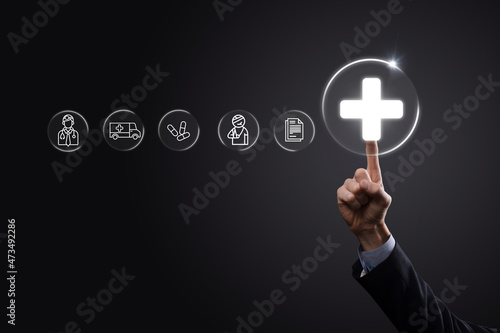 Businessman man holding a document icon in his hand Document Management Data System Business Internet Technology Concept. Corporate data management system DMS.Low poly,polygonal