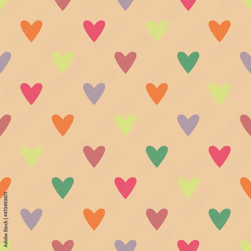 Tile vector pattern with sweet hearts on pastel background for seamless decoration wallpaper