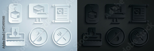 Set No water, Holy book of Koran, Donate pay your zakat, Ramadan fasting, Kaaba mosque and Star and crescent icon. Vector