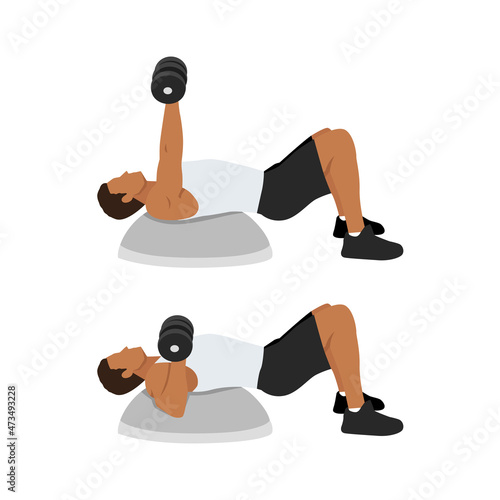 Man doing Bosu ball chest dumbbell press flat vector illustration.Chest day isolated on different layers
