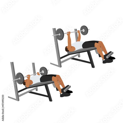 Man doing decline barbell bench press flat vector illustratioAn isolated on different layers