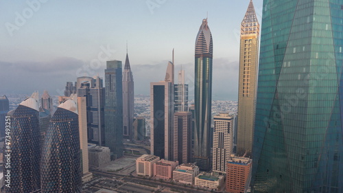 Financial center of Dubai city with luxury skyscrapers morning timelapse  Dubai  United Arab Emirates