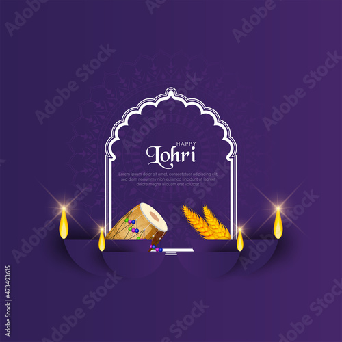 Vector illustration of Happy Lohri holiday background for Punjabi festival.